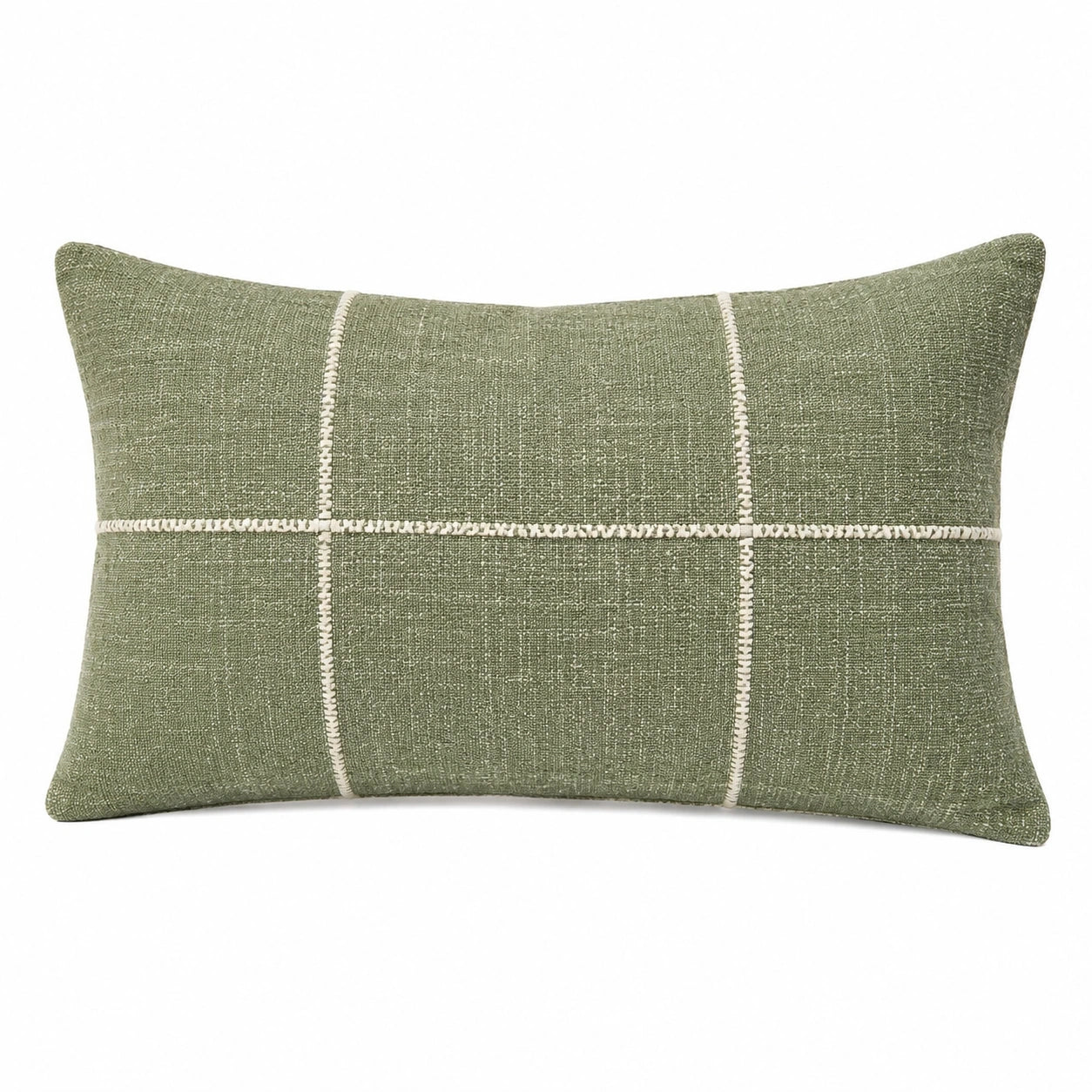 Coussin rectangulaire 50 x 30 cm en tissu tissé vert style texturé