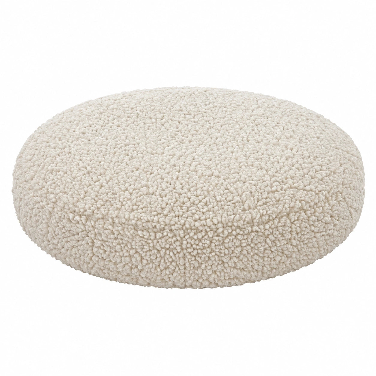 Coussin rond 60 cm en tissu bouclette écru pour assise décorative