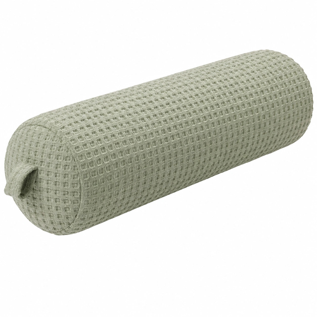 Traversin cylindrique 15 x 50 cm en tissu vert sauge texturé pour soutien décoratif