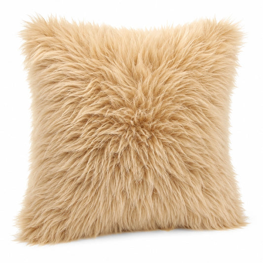 Coussin décoratif 45 x 45 cm en textile effet fourrure beige style chaleureux