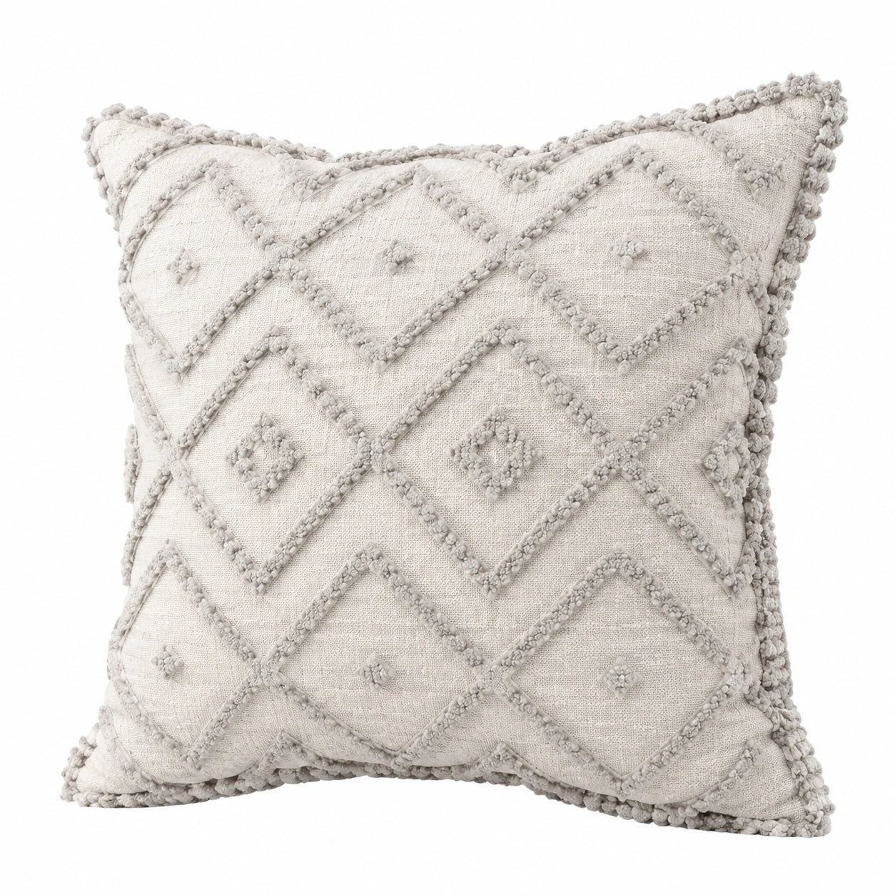 Coussin décoratif 45 x 45 cm en tissu écru à relief style bohème