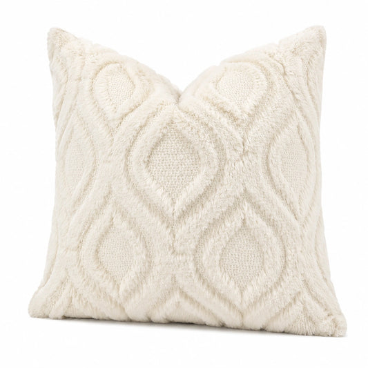 Coussin décoratif 45 x 45 cm en textile ivoire à relief style bohème