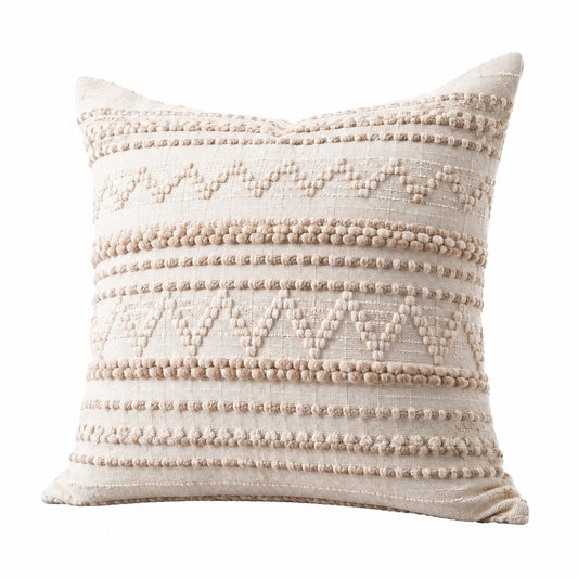 Coussin décoratif 45 x 45 cm en tissu écru texturé style bohème