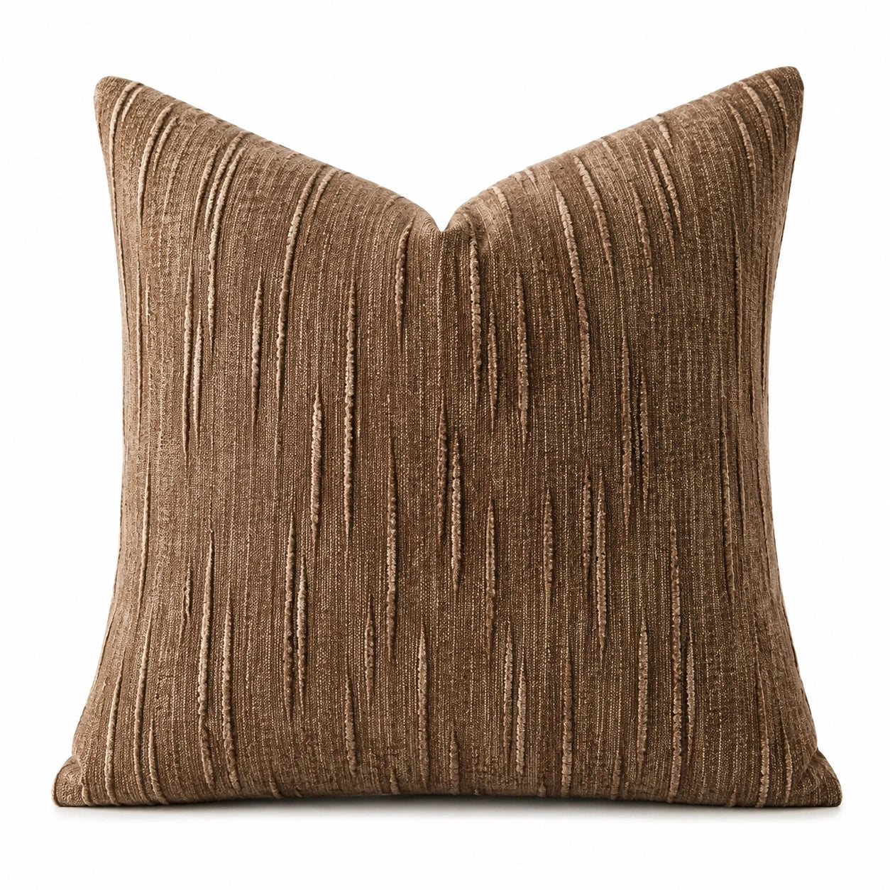 Coussin décoratif 45 x 45 cm en tissu marron à rayures texturées