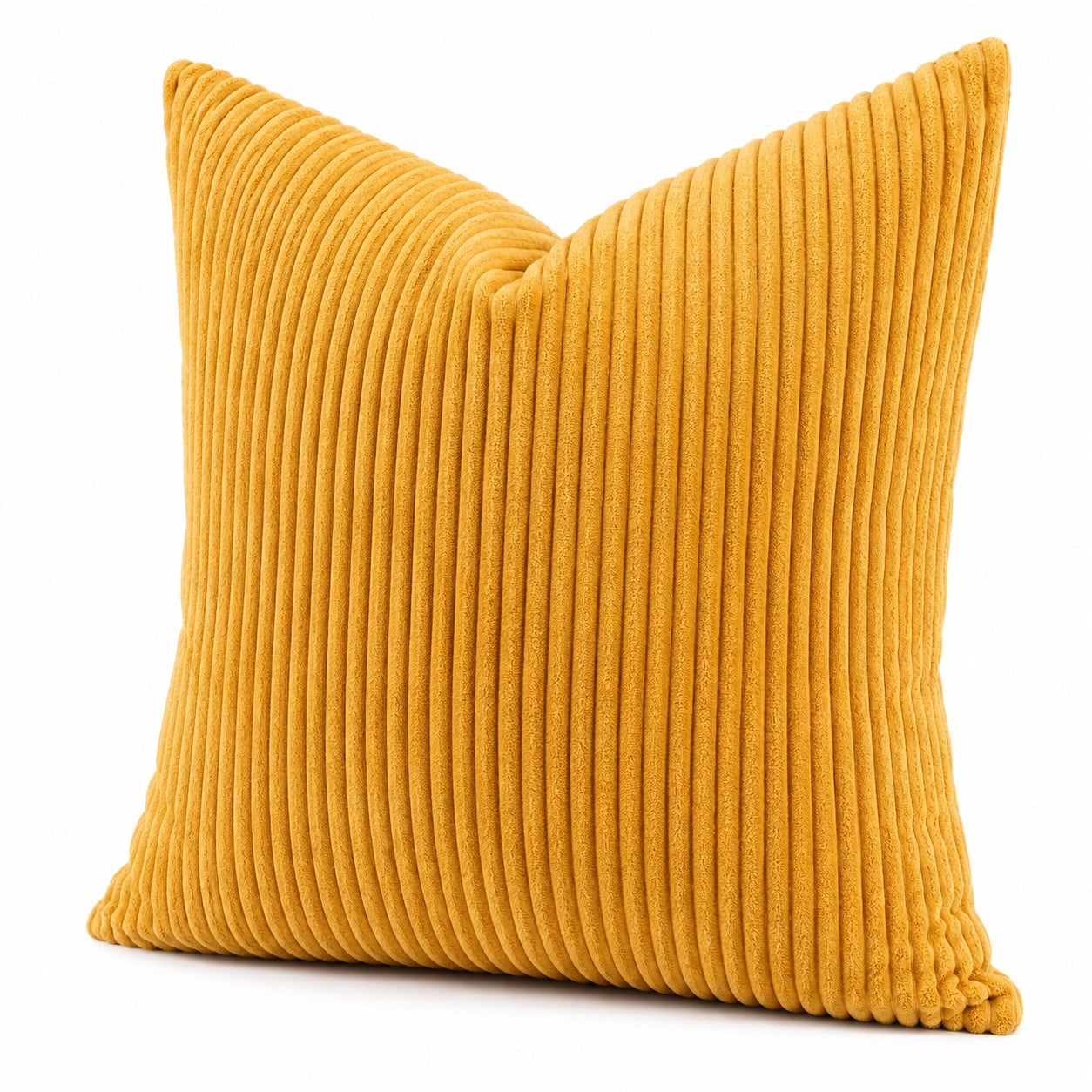 Coussin décoratif 45 x 45 cm en velours côtelé jaune style texturé