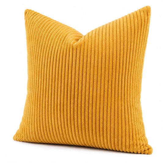 Coussin décoratif 45 x 45 cm en velours côtelé jaune style texturé