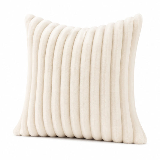 Coussin décoratif 45 x 45 cm en polyester blanc cassé à reliefs style contemporain