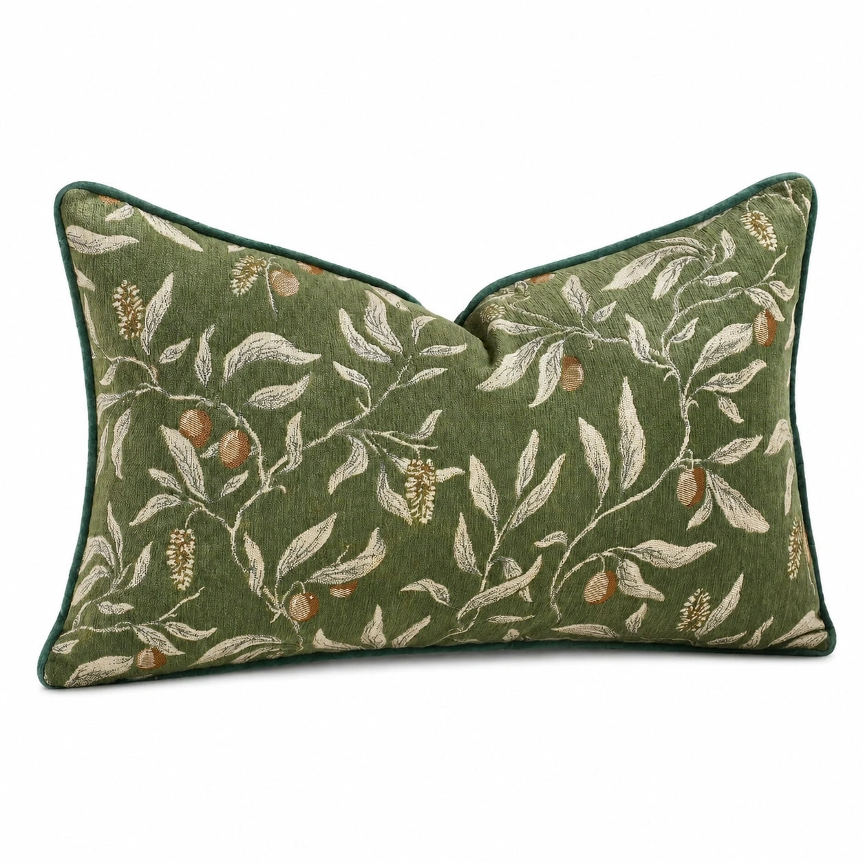 Coussin décoratif 50 x 30 cm en tissu vert motif végétal style botanique