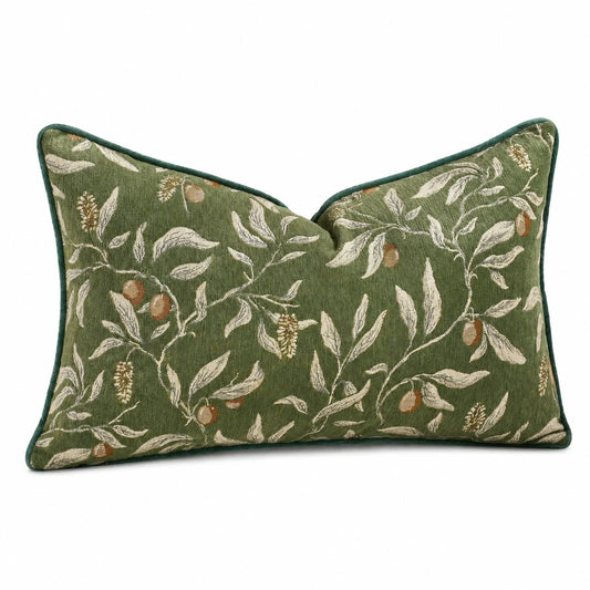 Coussin décoratif 50 x 30 cm en tissu vert motif végétal style botanique