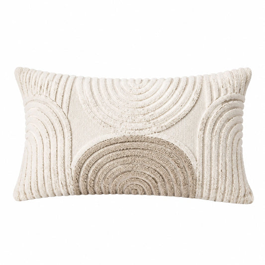 Coussin rectangulaire 45 x 30 cm textile écru à relief arcs décoratif