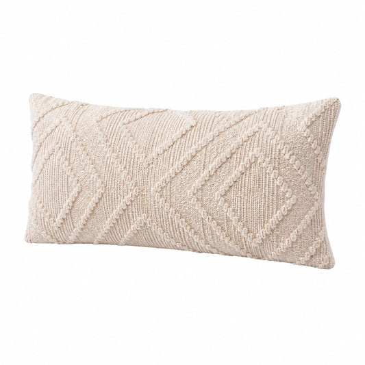 Coussin décoratif rectangulaire 50 x 30 cm textile écru à relief géométrique