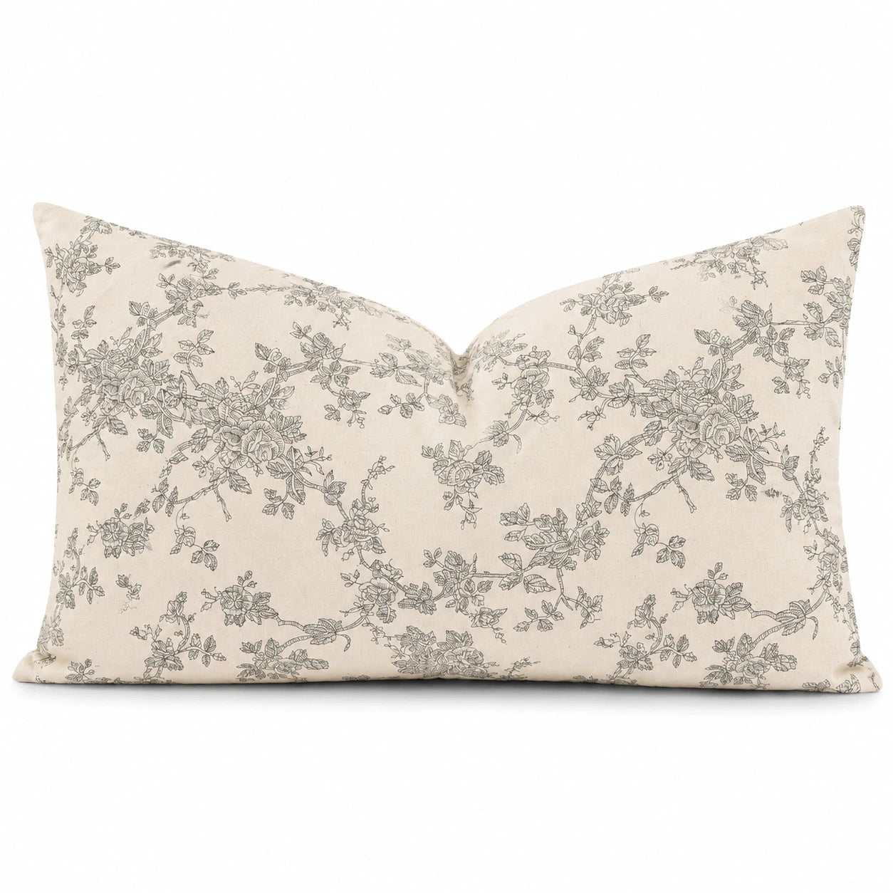 Coussin rectangulaire 50 x 30 cm en tissu écru à motif floral pour décoration classique