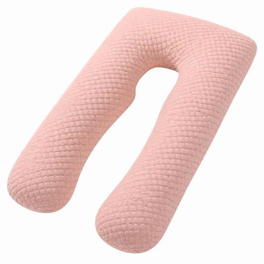 Coussin de grossesse 140 cm textile matelassé rose en U soutien du corps