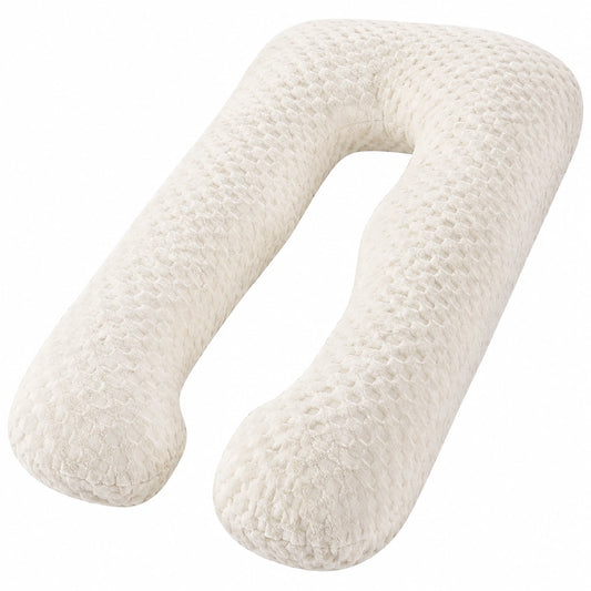 Coussin de grossesse en U 135 cm en polyester blanc cassé pour sommeil enveloppant