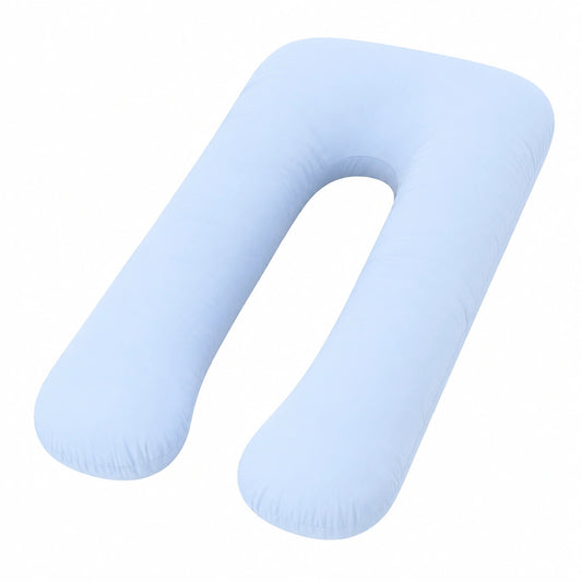 Coussin de grossesse en U 140 cm tissu bleu clair soutien enveloppant