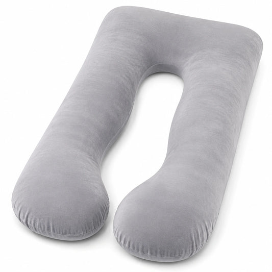 Coussin de grossesse en U 140 cm en tissu doux gris pour soutien du corps