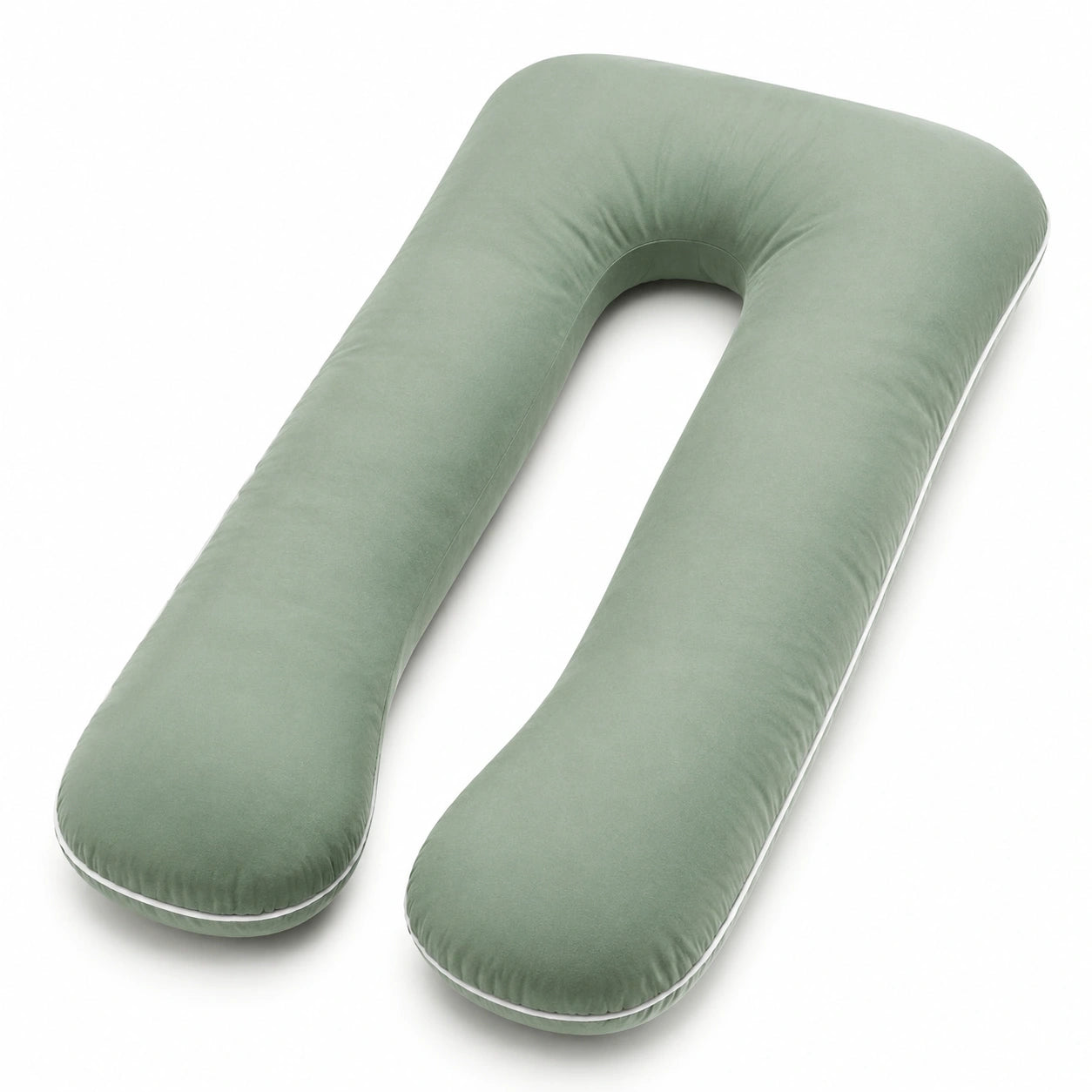 Coussin de grossesse 140 cm en velours vert sauge - soutien du corps en U
