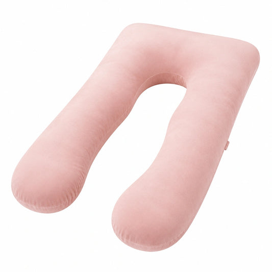 Coussin de grossesse en U 130 cm en velours rose pour soutien du corps