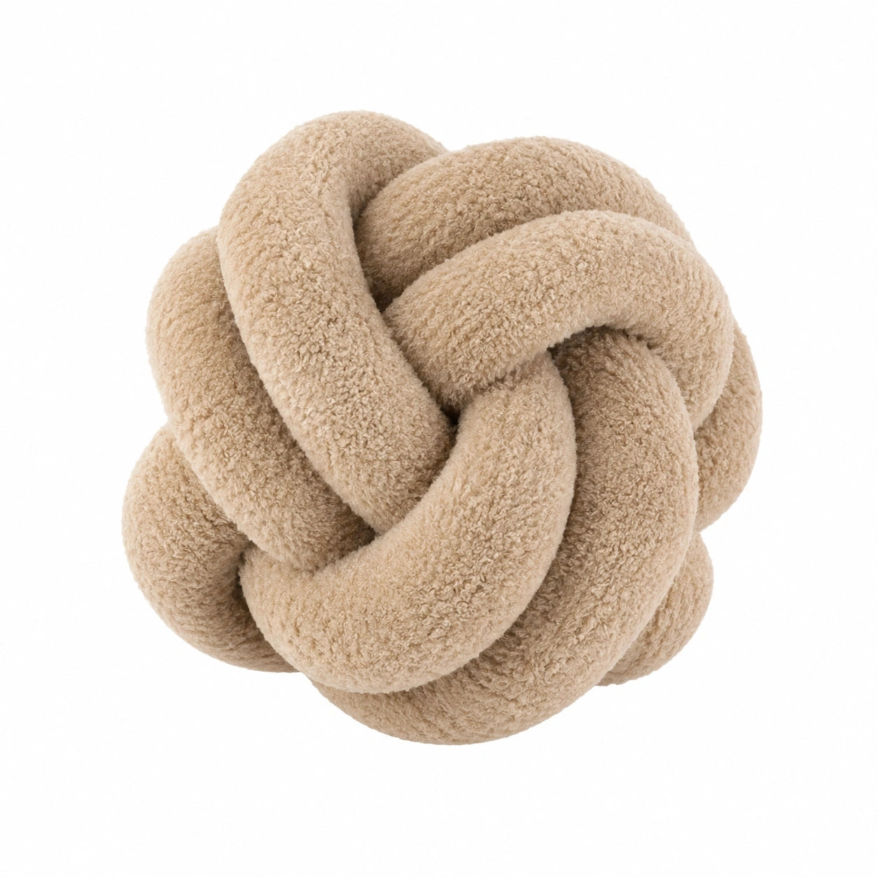 Coussin nœud 30cm en textile bouclé beige décoratif doux