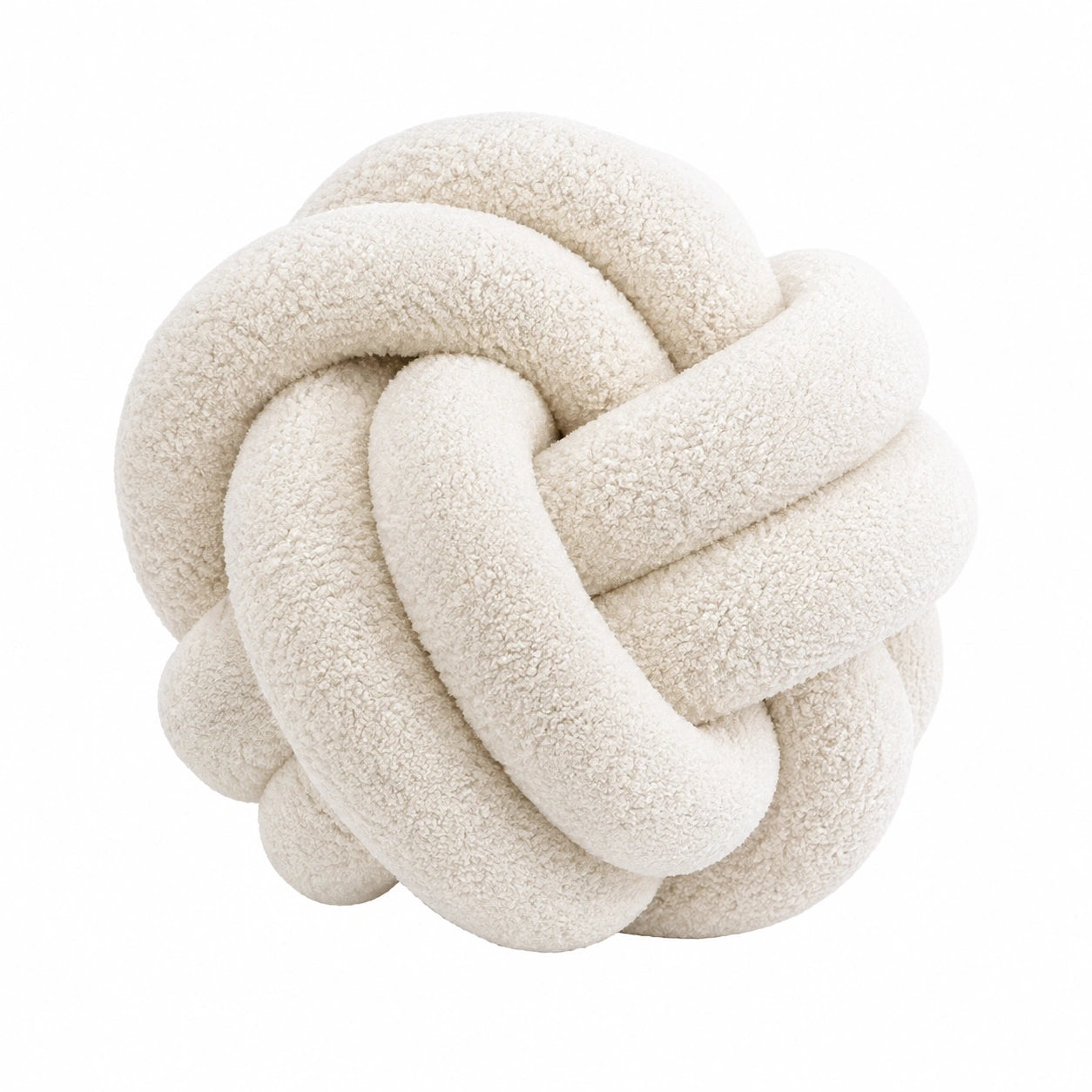 Coussin décoratif noué diamètre 30 cm tissu bouclette écru style sculptural