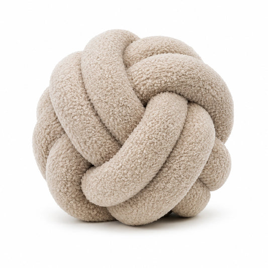 Coussin décoratif noué 30 cm en tissu bouclette beige - style texturé