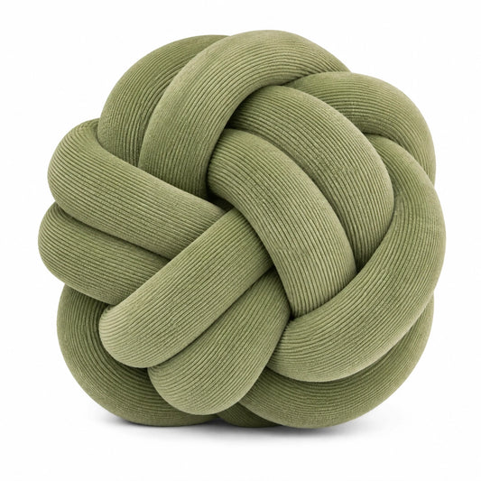Coussin décoratif noué 35 cm en velours côtelé vert style sculptural