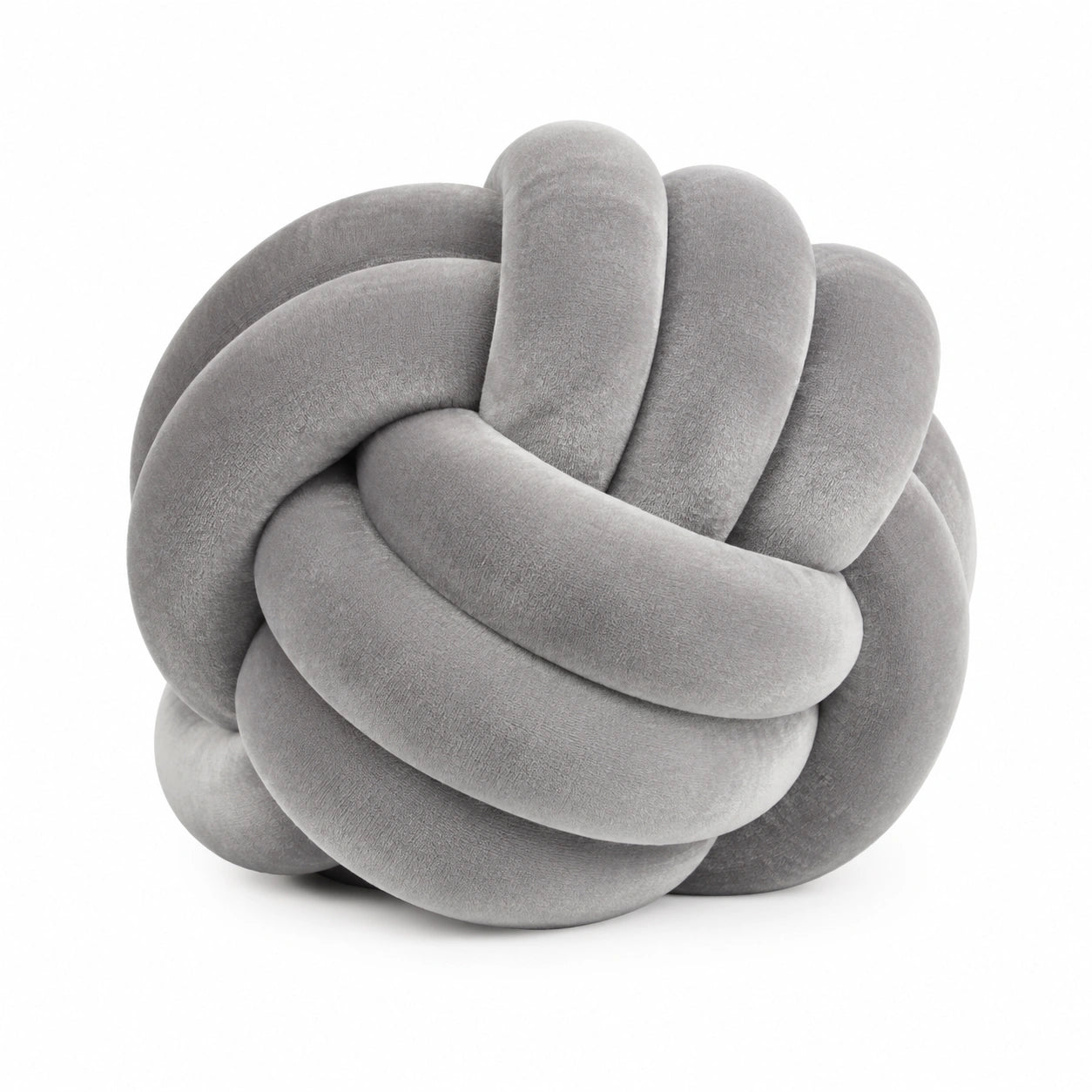 Coussin décoratif noué 30 cm en velours gris - rond sculptural