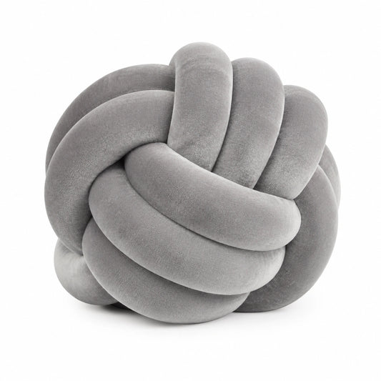 Coussin décoratif noué 30 cm en velours gris - rond sculptural