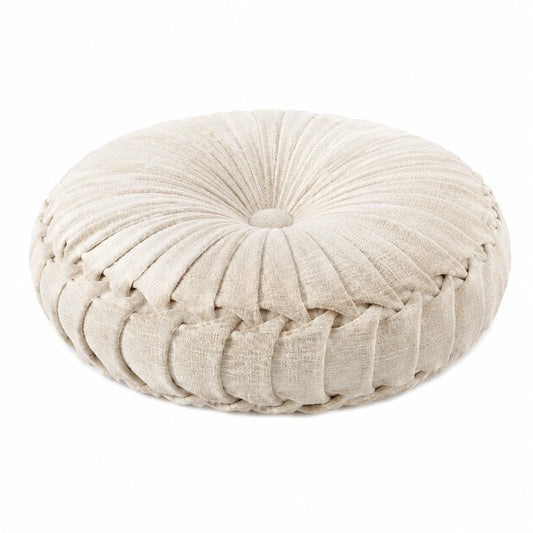 Coussin décoratif rond 45 cm en tissu beige à plis texturés