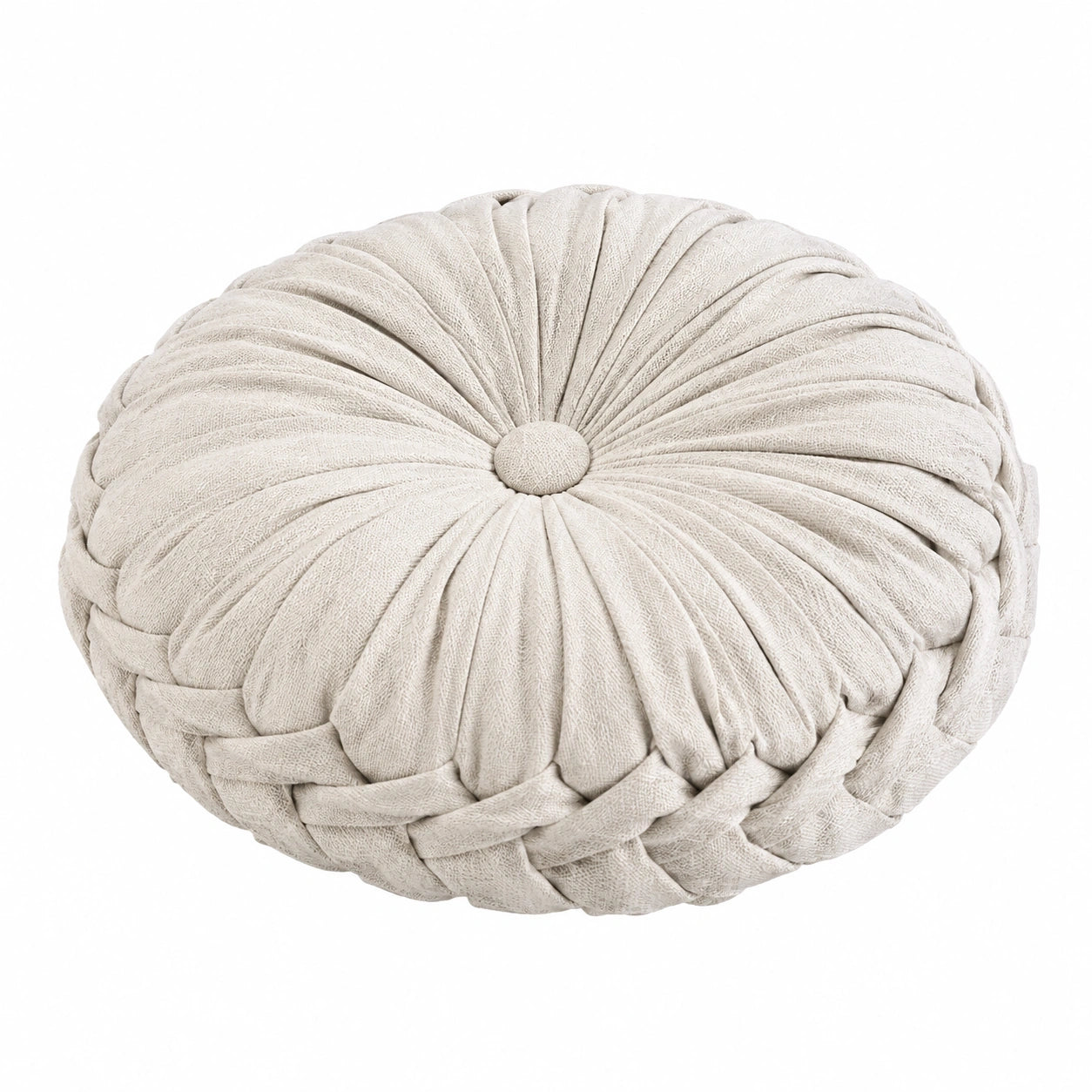 Coussin rond 40 cm en tissu beige décoratif plissé
