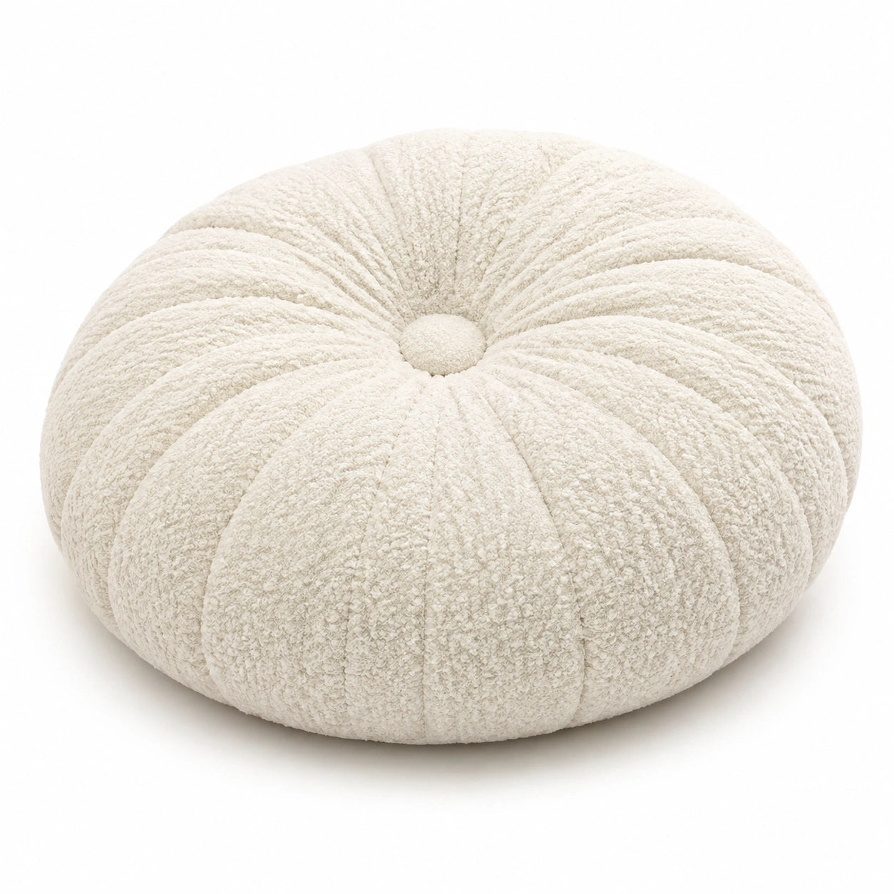Coussin rond 70 cm en tissu bouclette écru pour assise au sol moelleuse