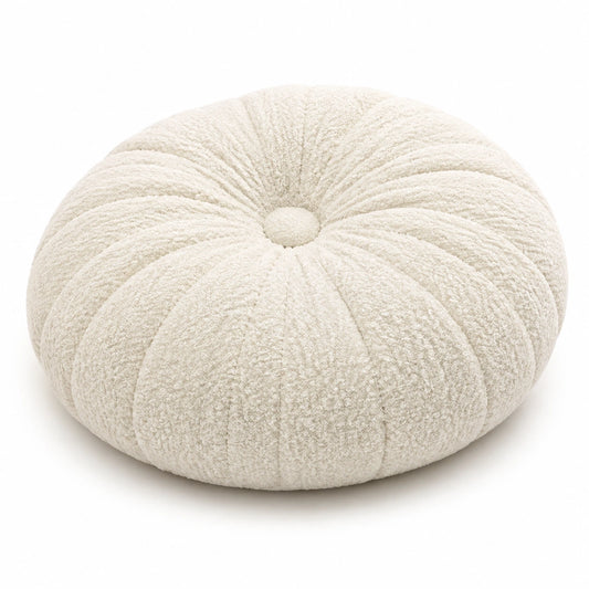 Coussin rond 70 cm en tissu bouclette écru pour assise au sol moelleuse