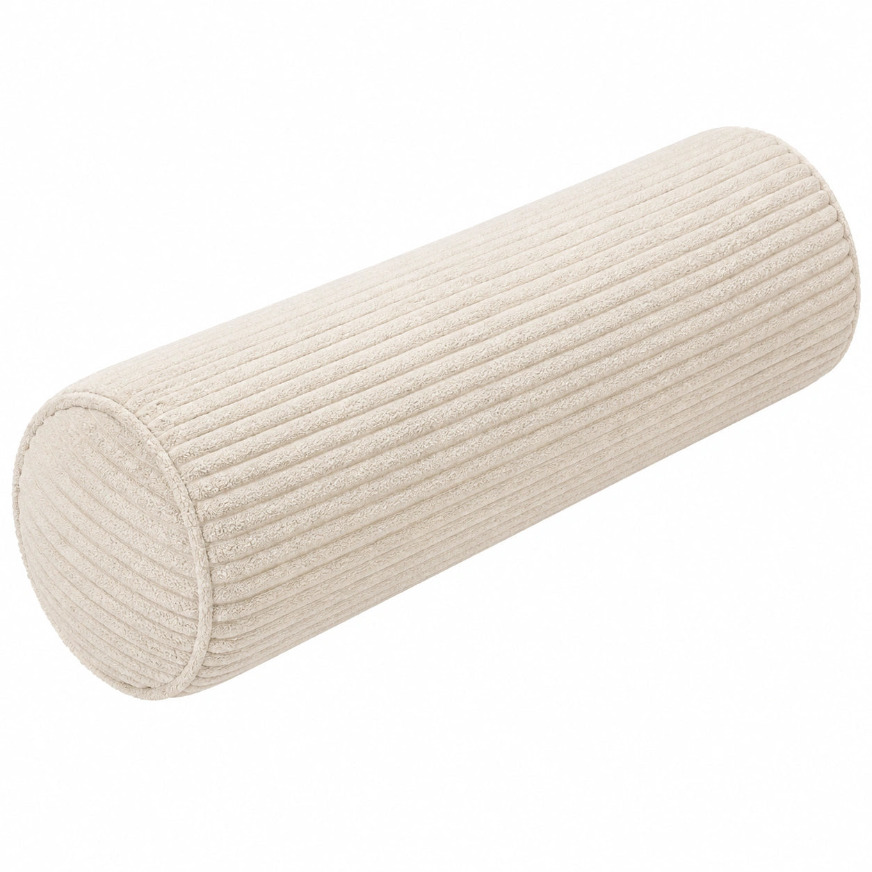 Coussin cylindrique 20 x 60 cm en tissu côtelé crème - soutien décoratif