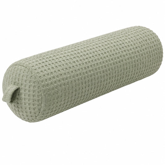 Traversin cylindrique 15 x 50 cm en tissu vert sauge texturé pour soutien décoratif